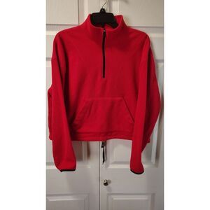 PINK Victoria’s Secret Red Polar Fleece Quarter-Zip Cropped Pullover Medium
